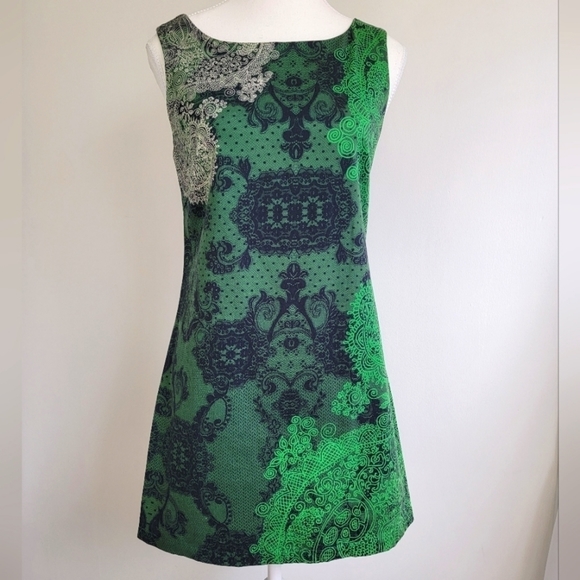 Desigual Fairycore Green Boho Paisley Sleeveless Scoopneck Midi Dress Whimsygoth - Picture 1 of 9